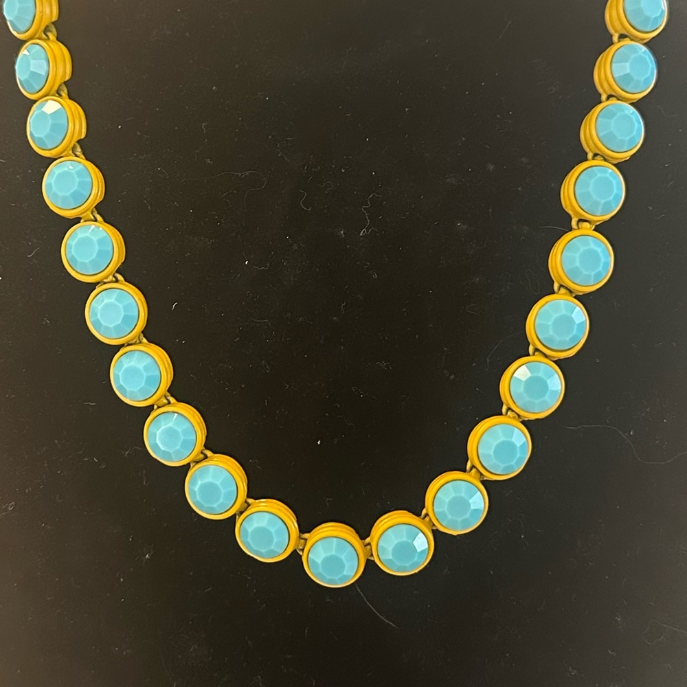 TOVA - Opaque Turquoise Crystal & Mustard Yellow Coated Enamel Necklace - Picture 3 of 15